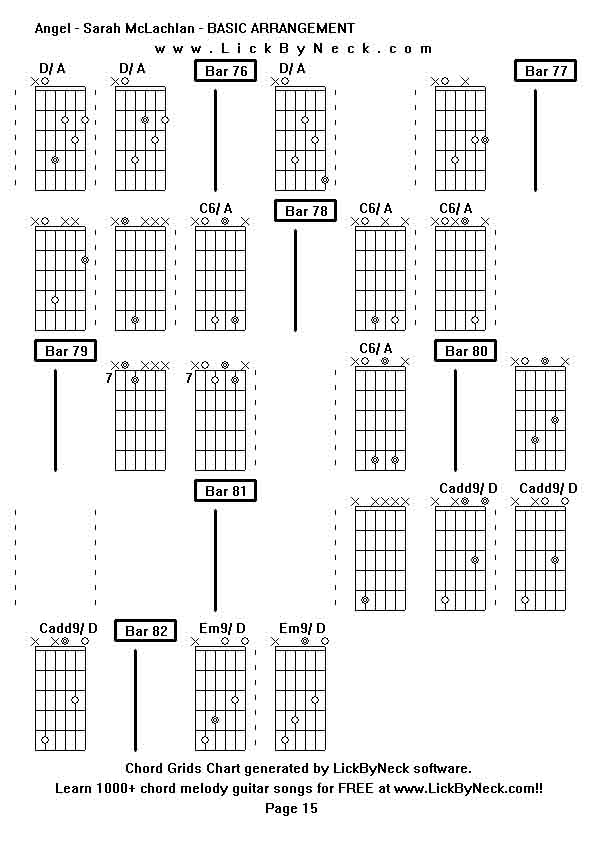 Chord Grids Chart of chord melody fingerstyle guitar song-Angel - Sarah McLachlan - BASIC ARRANGEMENT,generated by LickByNeck software.